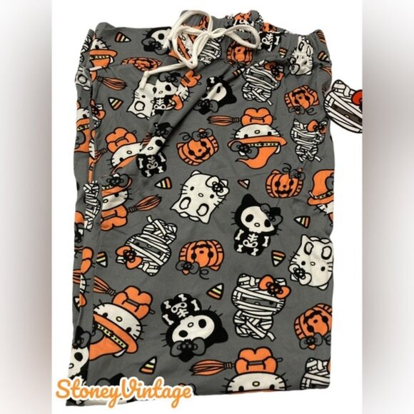 Hello Kitty Halloween Pajama Pants Grey with Mummy, Ghost, Witch Sz Large Small - Picture 1 of 10